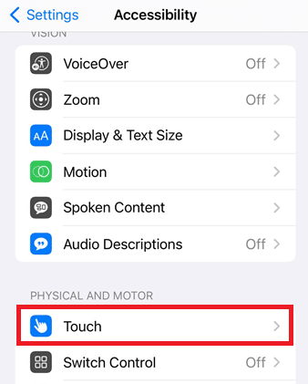 Натисніть «Дотик» у розділі «ФІЗИЧНІ ТА МОТОРНІ» | Як зробити скріншот iPhone без кнопок