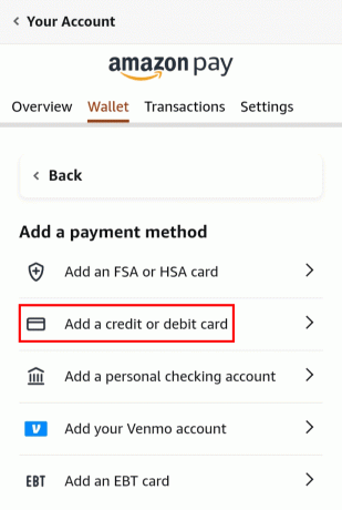 「クレジットカードまたはデビットカードを追加」オプションをタップします。