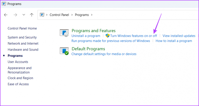 Įjunkite arba išjunkite „Windows“ funkcijas valdymo skydelyje