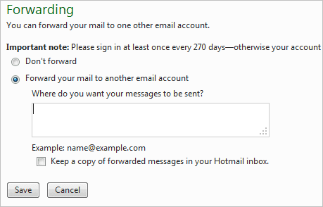 Adres przekazywania Hotmail
