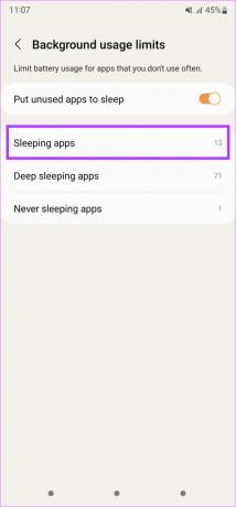 Schlafende Apps-Liste
