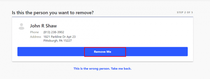 Wählen Sie „Mich entfernen“ oder klicken Sie auf „Das ist die falsche Person“. Option „Nimm mich zurück“. 