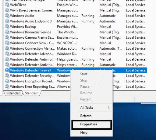 Klicken Sie mit der rechten Maustaste auf Windows Defender und wählen Sie Eigenschaften