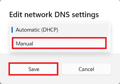 Manuaalinen vaihtoehto Network DNS -asetuksissa