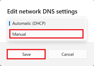 Ručna opcija u mrežnim DNS postavkama