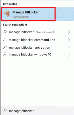 Cerca Gestisci BitLocker nella barra di ricerca di Windows. Come disabilitare BitLocker in Windows 10