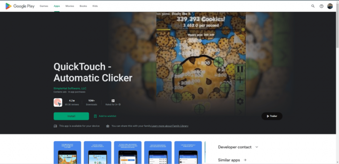QuickTouch Play Store-Webseite