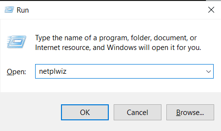 Trykk på Windows pluss R-tastene for å åpne Kjør og skriv netplwiz