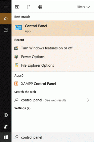 Abra el panel de control buscándolo usando la barra de búsqueda