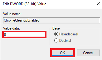 Sub Value data introduceți 0 și faceți clic pe OK pentru a salva modificările