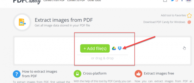 Idite na pdfcandy.com, zatim odaberite Extract Images, a zatim odaberite PDF datoteku
