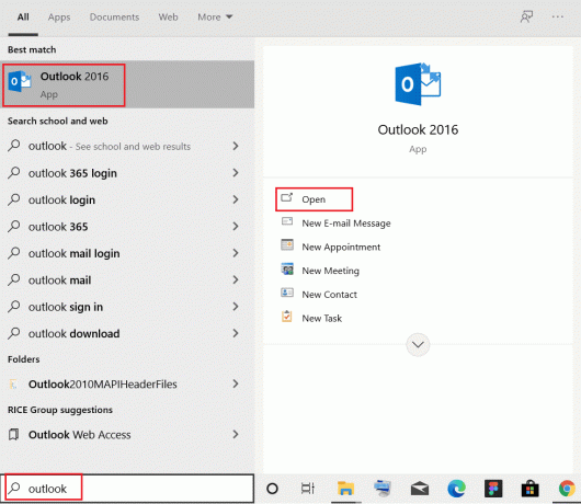 Windows 검색 상자에 Outlook을 입력하고 열기를 선택합니다.