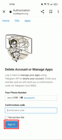 Skriv inn koden som ble sendt til deg i Telegram-appen på telefonen din, og trykk deretter på Registreringsalternativet. 