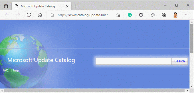 หน้าแรกของแถบค้นหา Microsoft Update Catalog