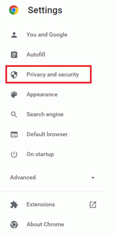 Spustelėkite privatumą ir saugumą
