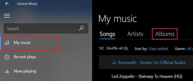 حدد أولاً الموسيقى الخاصة بي ثم انقر فوق الألبومات | كيفية إضافة صورة الألبوم إلى MP3 في Windows 10