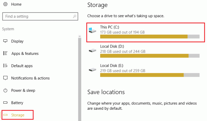 ストレージの下にあるこのPCをクリックします