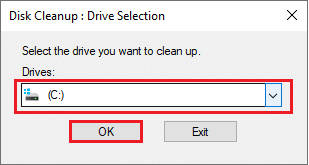 Dabar pasirinkite diską, kurį norite išvalyti, ir spustelėkite Gerai. Kaip ištrinti sugadintus įrašus „Windows“ registre