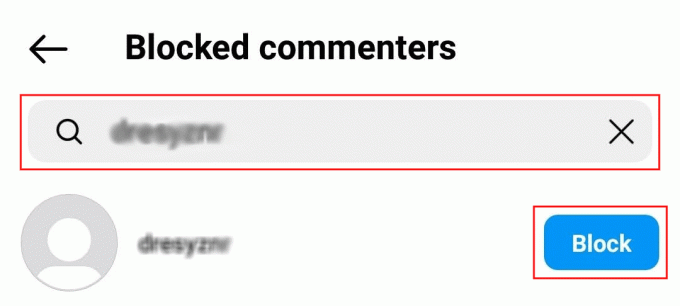 Vyhľadajte požadovaný profil, aby ste zablokovali komentáre pochádzajúce z neho, a klepnite na Blokovať