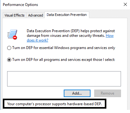 computerul acceptă DEP bazat pe hardware