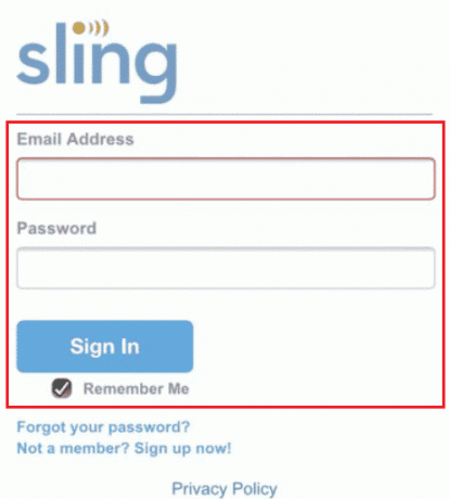 Logga in på Sling TV-webbplatsen med dina inloggningsuppgifter