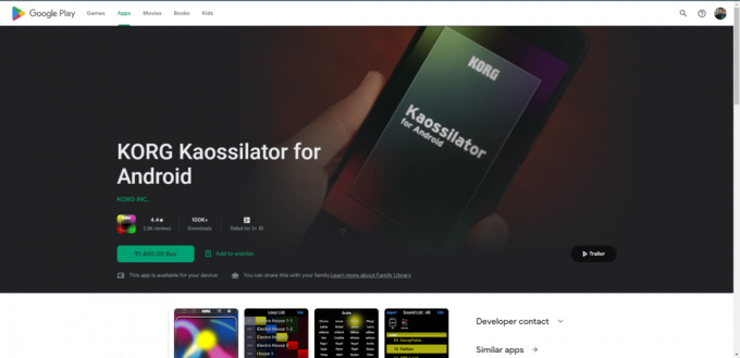 KORG Kaossilator Play Store-Webseite