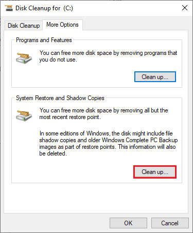 skift til fanen Flere indstillinger og klik på Ryd op... knappen. Ret Star Citizen Installer Error på Windows 10