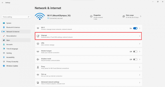 Ethernet na seção Rede e Internet.