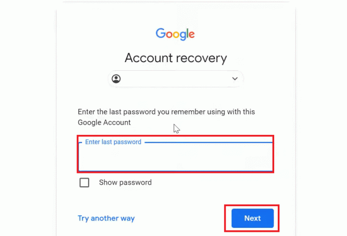 Ange sista lösenordet för det gamla kontot. Klicka sedan på Nästa