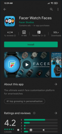 Отидете в Play Store и потърсете Facer Watch Faces и щракнете върху Инсталиране