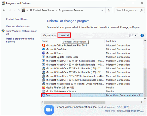 faceți clic pe Zoom și selectați opțiunea Dezinstalare. Remediați eroarea AdbwinApi.dll lipsă în Windows 10