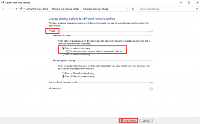 fare clic su Attiva rilevamento rete e fare clic sulla casella di controllo dell'opzione Attiva configurazione automatica dei dispositivi connessi alla rete. Correggi il codice di errore di sistema 1231 in Windows 10