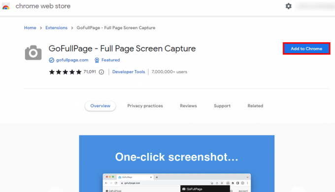Haga clic en Agregar a Chrome. | captura de pantalla con desplazamiento chrome