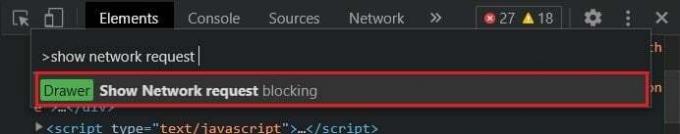 procure mostrar bloqueio de solicitação de rede