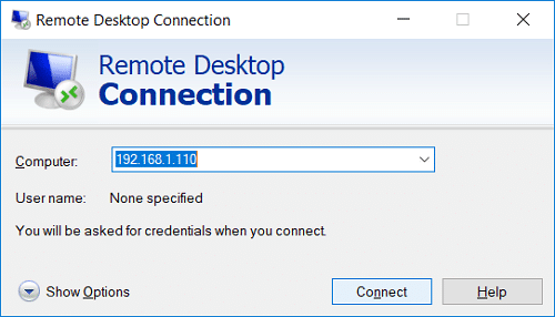 Introduceți numele computerului sau adresa IP a computerului și faceți clic pe Conectare