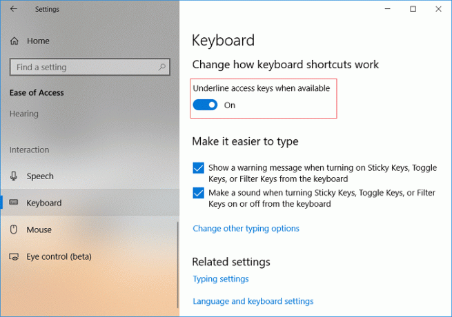 Aktiver bryteren for understrekingstilgangstaster når tilgjengelig i tastaturinnstillinger