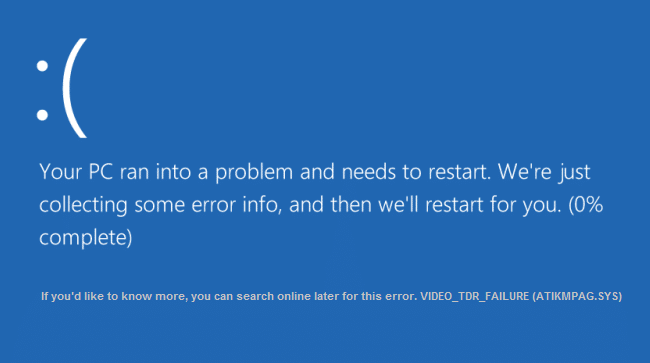 Correggi l'errore di errore TDR video in Windows 10