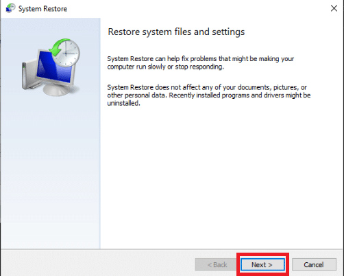 suorita järjestelmän palautus. Korjaa Runtime Error 429 Windows 10:ssä