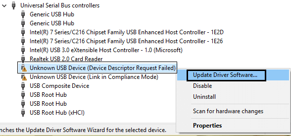 إصلاح برنامج تشغيل تحديث جهاز USB غير معروف
