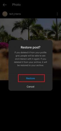 confirmarea restaurarii | poți să dai înapoi postările de pe Instagram