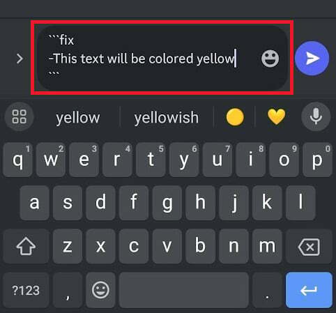 Verwenden Sie für den gelb gefärbten Text den Befehl „fix“.