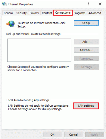 قم بالتبديل إلى علامة التبويب اتصالات من الأعلى وانقر فوق إعدادات LAN. كيفية إصلاح Discord Overlay لا يعمل