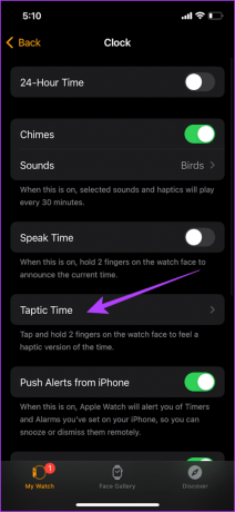 „Watch App“ pasirinkite „Taptic Time“.
