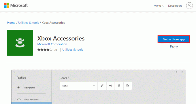 Ouvrez le site Web officiel du Microsoft Store pour l'application d'accessoires Xbox et cliquez sur le bouton de l'application Get in Store