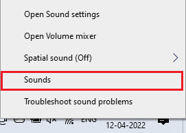 selectați opțiunea Sunete. Remediați mufa audio frontală care nu funcționează în Windows 10