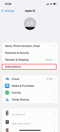 iPhone Apple ID सेटिंग में सब्सक्रिप्शन पर टैप करें | नूम की सदस्यता कैसे रद्द करें