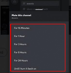 Изаберите трајање на које желите да искључите канал | Како сакрити речи у Дисцорд-у