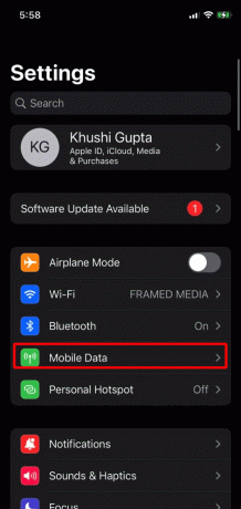 Tippen Sie auf die Option für mobile Daten