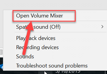 Avage Volume Mixer, paremklõpsates helitugevuse ikoonil