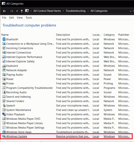 Windows Update'i bulmak için tamamen aşağı kaydırın ve üzerine çift tıklayın.